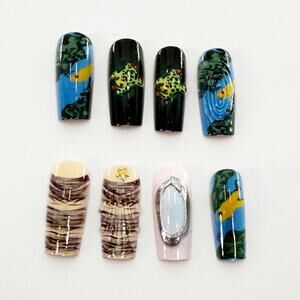 Ocean Pond Press On Nails, Fantasy Sea Nail Art, Lake Inspired Nails, Mermaid